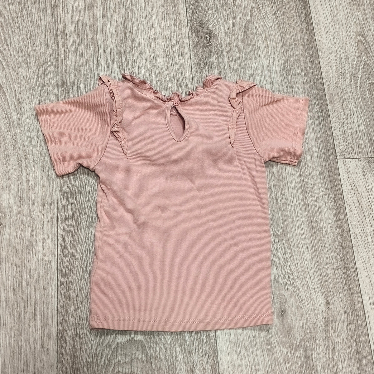 River Island Girls Pink Ribbed Short Sleeve Ruffle Top T-Shirt Size 2-3 Yrs 98cm