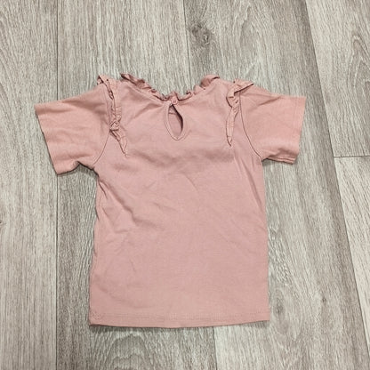 River Island Girls Pink Ribbed Short Sleeve Ruffle Top T-Shirt Size 2-3 Yrs 98cm