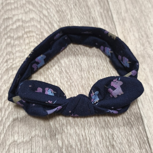 Navy Blue Unicorn Print Stretchy Top Knot Headband Hair Wrap