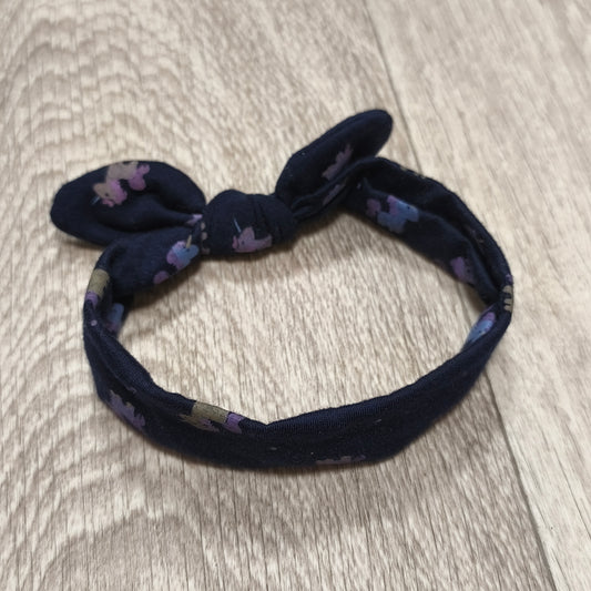 Navy Blue Unicorn Print Stretchy Top Knot Headband Hair Wrap