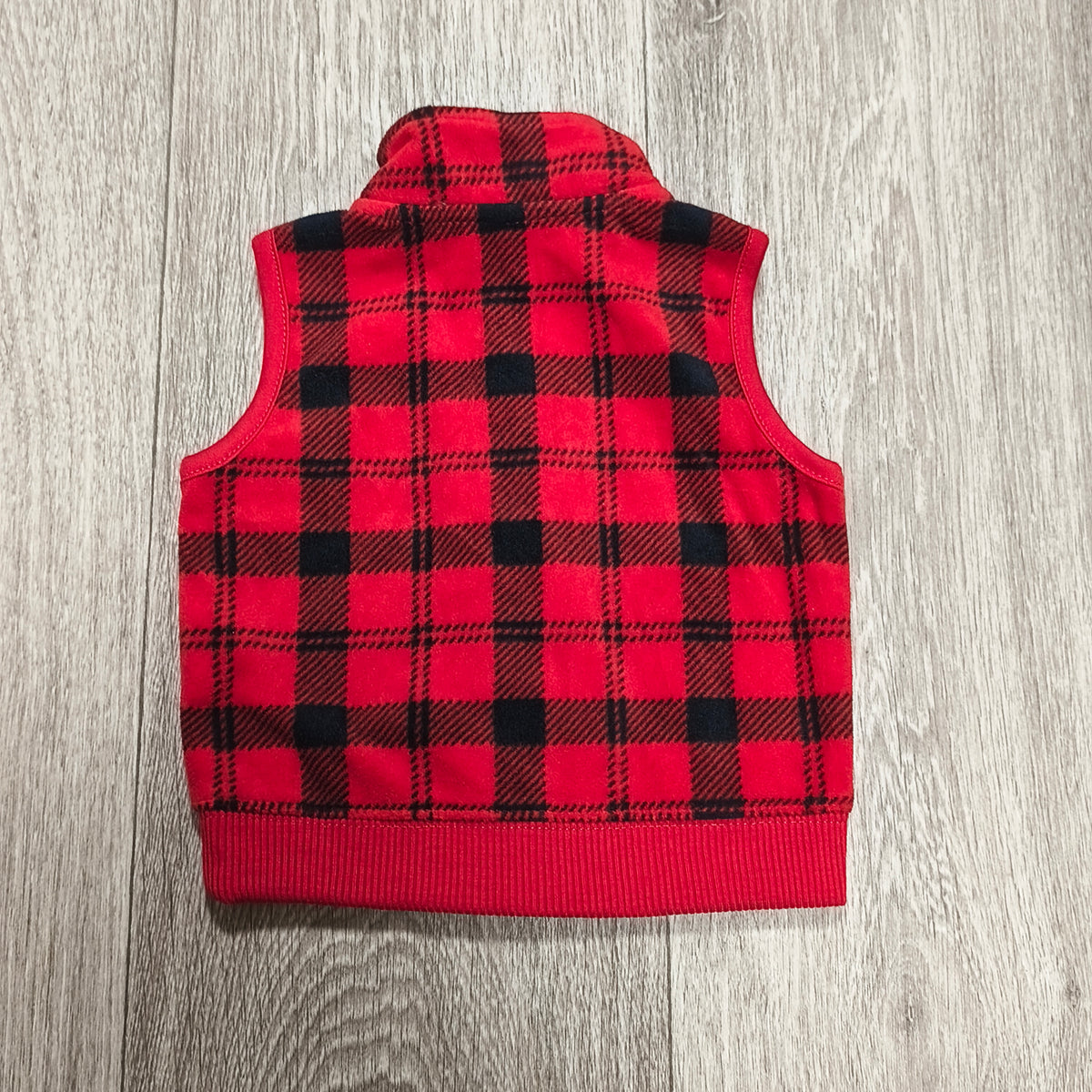 Carter's Baby 6M Red Black Buffalo Plaid Fleece Zip Vest Sherpa Collar