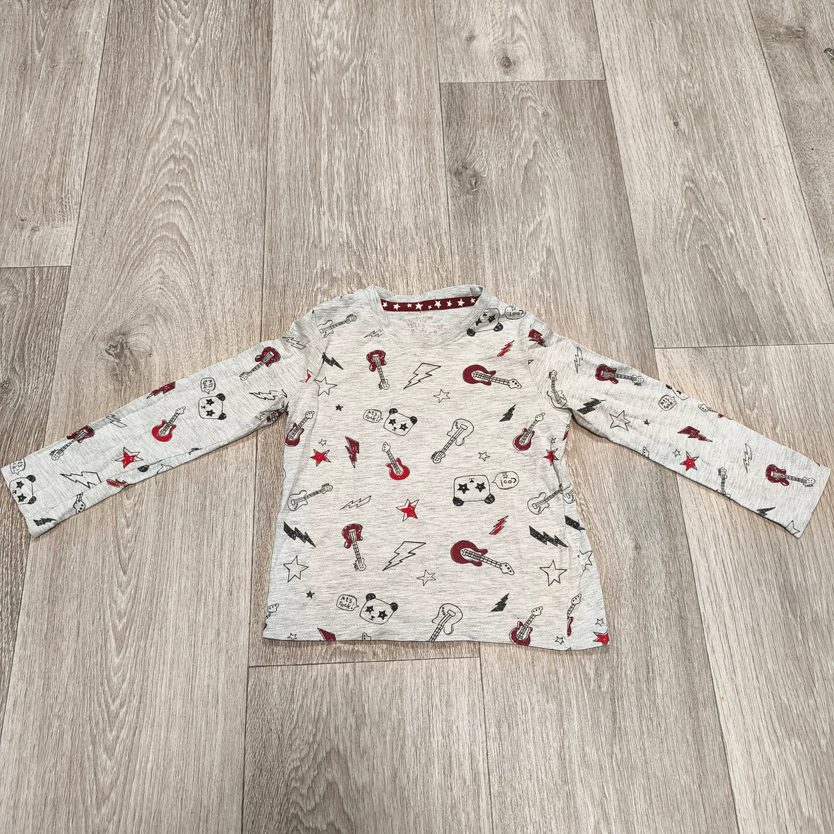 F&F Baby Boys Long Sleeve T-Shirt 18-24 Months Grey Rock Guitar Print Top