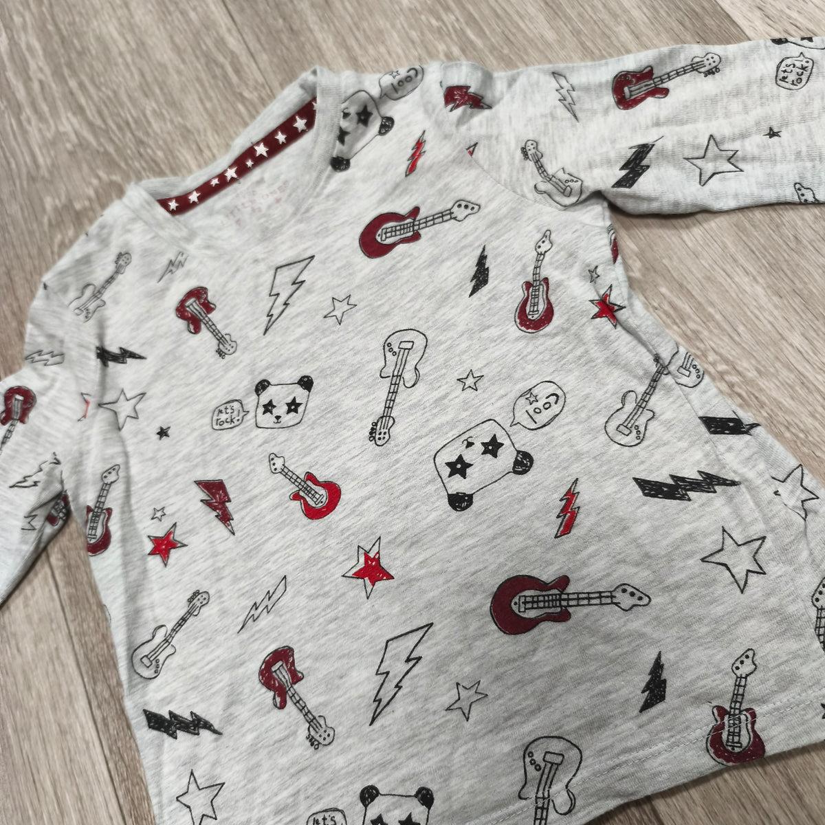 F&F Baby Boys Long Sleeve T-Shirt 18-24 Months Grey Rock Guitar Print Top
