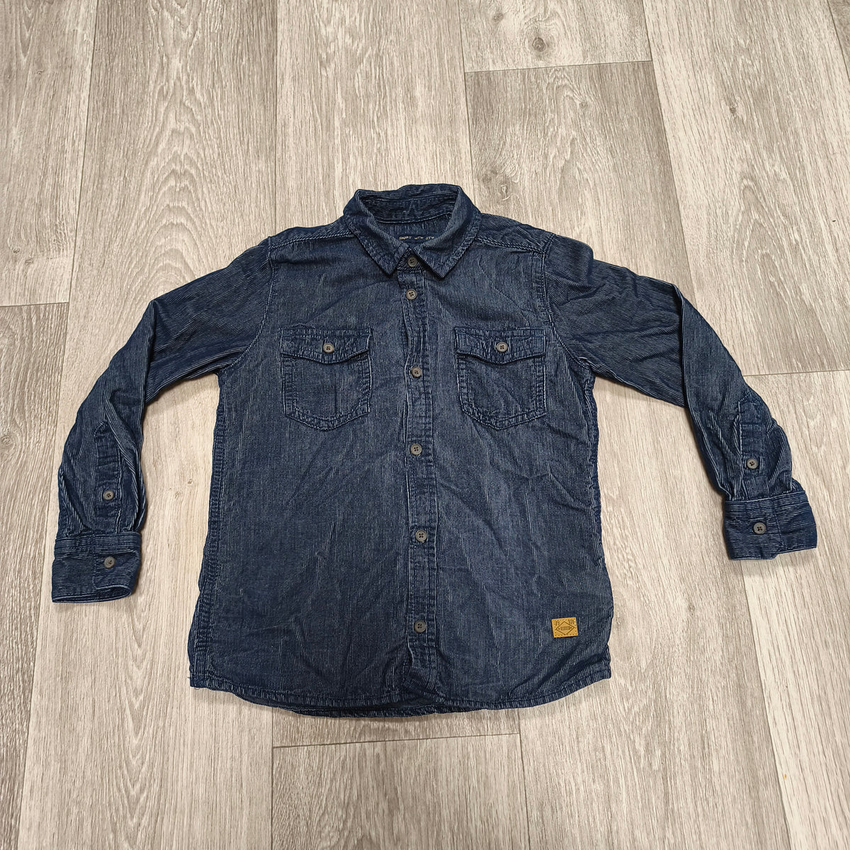 Smart With Style Blue Striped Long Sleeve Button Up Shirt Pocket Denim Look