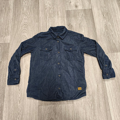 Smart With Style Blue Striped Long Sleeve Button Up Shirt Pocket Denim Look