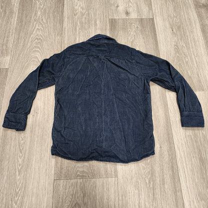 Smart With Style Blue Striped Long Sleeve Button Up Shirt Pocket Denim Look