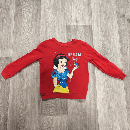 Disney Princess Snow White Girls Red Sweatshirt Jumper Sequin Dream Big 5-6 Yrs