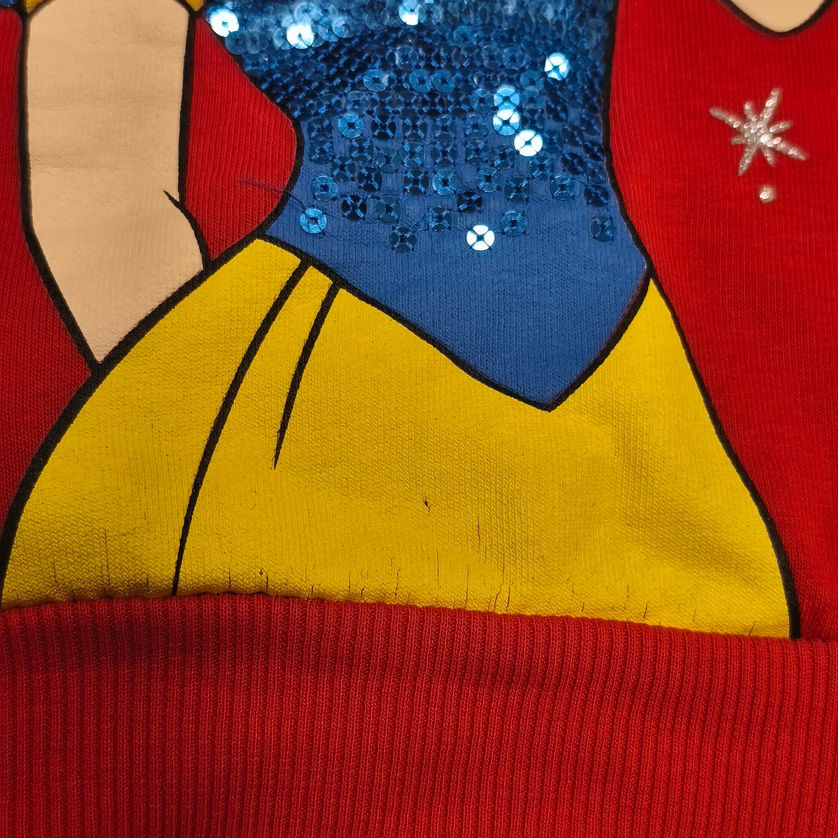 Disney Princess Snow White Girls Red Sweatshirt Jumper Sequin Dream Big 5-6 Yrs