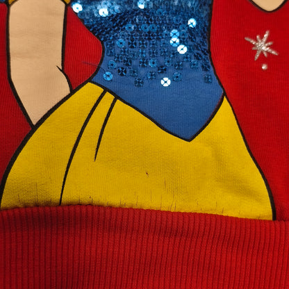 Disney Princess Snow White Girls Red Sweatshirt Jumper Sequin Dream Big 5-6 Yrs