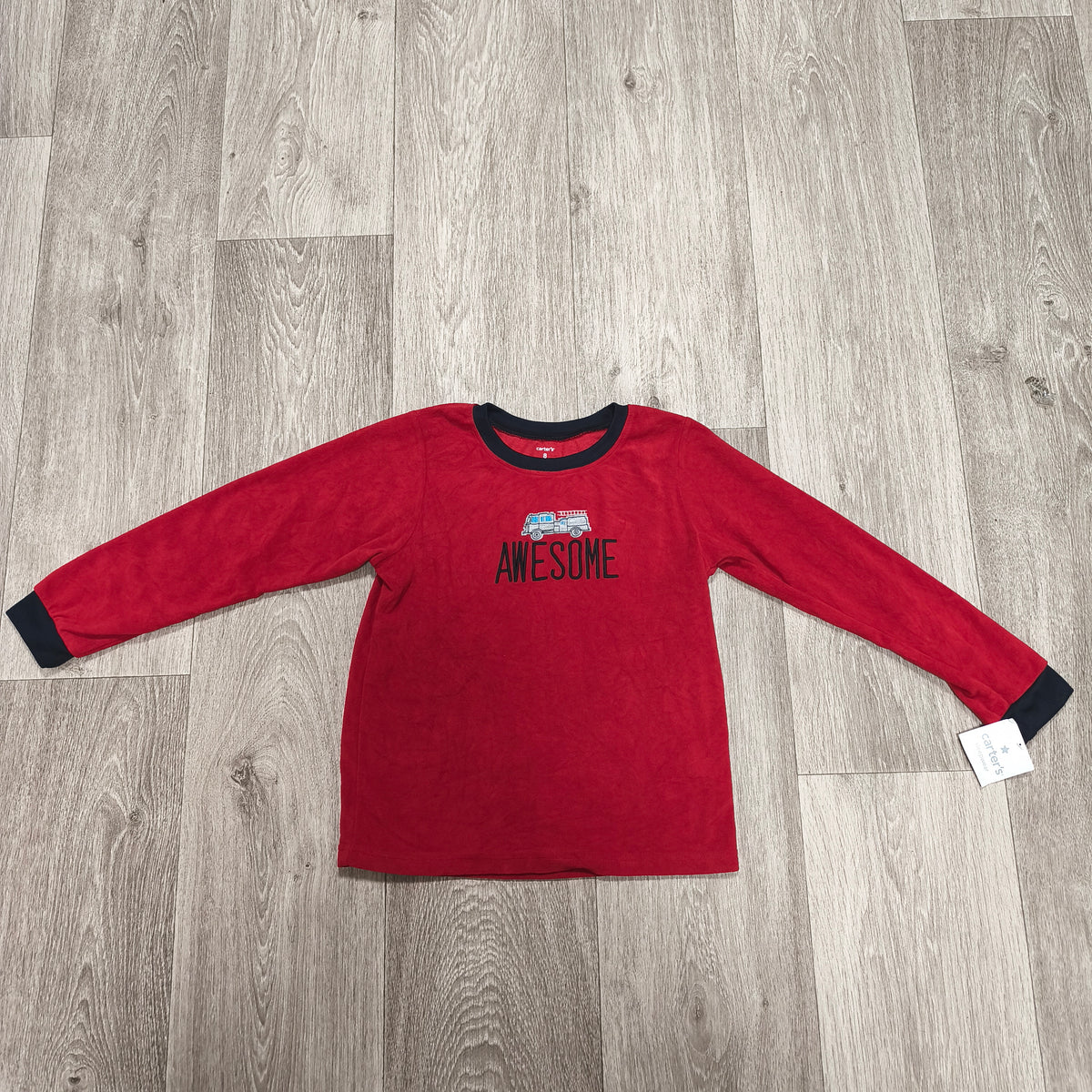 Carter's Boys Size 8 Red Fleece Pajama Top Fire Truck Awesome NWT Sleepwear