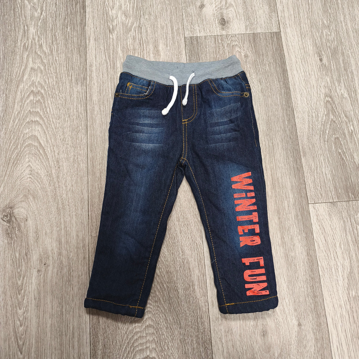 So Cute Baby Toddler Denim Jogger Jeans Elastic Waist Winter Fun Size 86