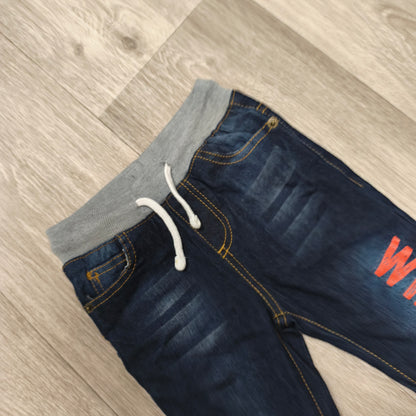 So Cute Baby Toddler Denim Jogger Jeans Elastic Waist Winter Fun Size 86