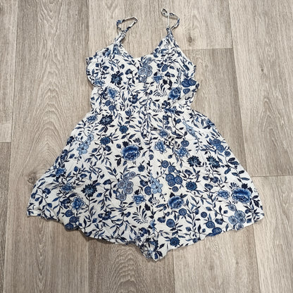 H&M Divided Floral Romper Sleeveless Blue White Spaghetti Strap Womens