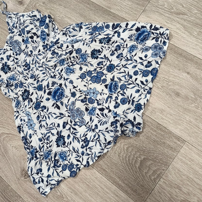 H&M Divided Floral Romper Sleeveless Blue White Spaghetti Strap Womens