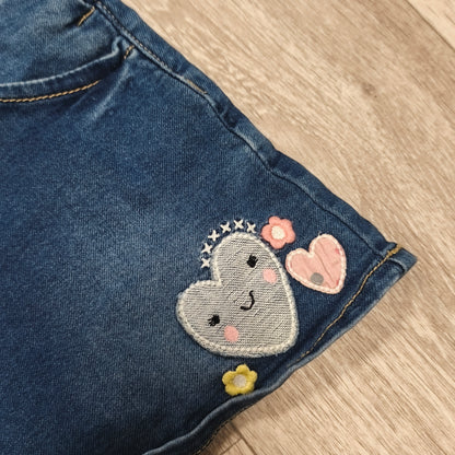 Nutmeg Girls Denim Pinafore Dress Blue Heart Embroidered Overall 1.5-2 Years