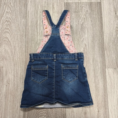 Nutmeg Girls Denim Pinafore Dress Blue Heart Embroidered Overall 1.5-2 Years