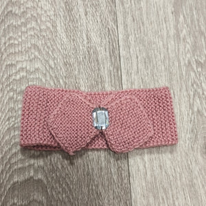 Women Pink Knit Headband Bow Rhinestone Ear Warmer Winter Headwrap Gem Stretch