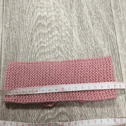 Women Pink Knit Headband Bow Rhinestone Ear Warmer Winter Headwrap Gem Stretch