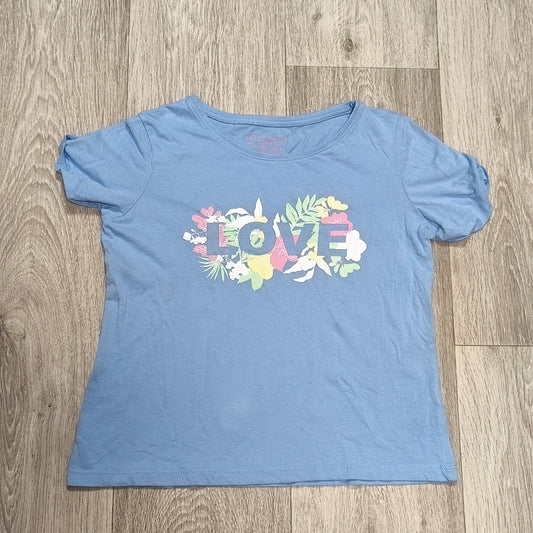 Primark Cares Girls Blue Floral LOVE Graphic T-Shirt Short Sleeve Top 10-11 Yrs