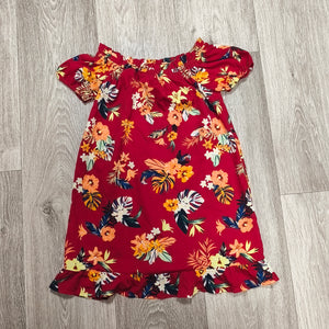Primark Girls Red Tropical Floral Off Shoulder Ruffle Dress Size 8-9 Yrs 134cm