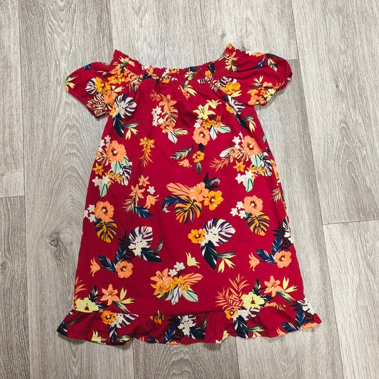 Primark Girls Red Tropical Floral Off Shoulder Ruffle Dress Size 8-9 Yrs 134cm