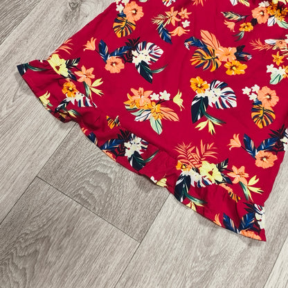 Primark Girls Red Tropical Floral Off Shoulder Ruffle Dress Size 8-9 Yrs 134cm