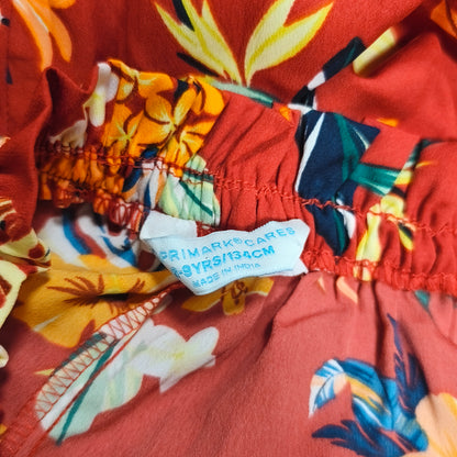 Primark Girls Red Tropical Floral Off Shoulder Ruffle Dress Size 8-9 Yrs 134cm