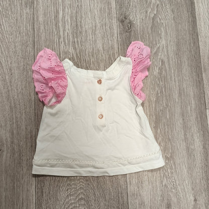 Baker by Ted Baker Baby Girls White Top Pink Ruffle Eyelet Sleeve 0-3 Months