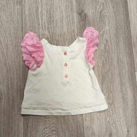 Baker by Ted Baker Baby Girls White Top Pink Ruffle Eyelet Sleeve 0-3 Months