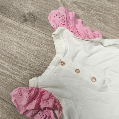 Baker by Ted Baker Baby Girls White Top Pink Ruffle Eyelet Sleeve 0-3 Months