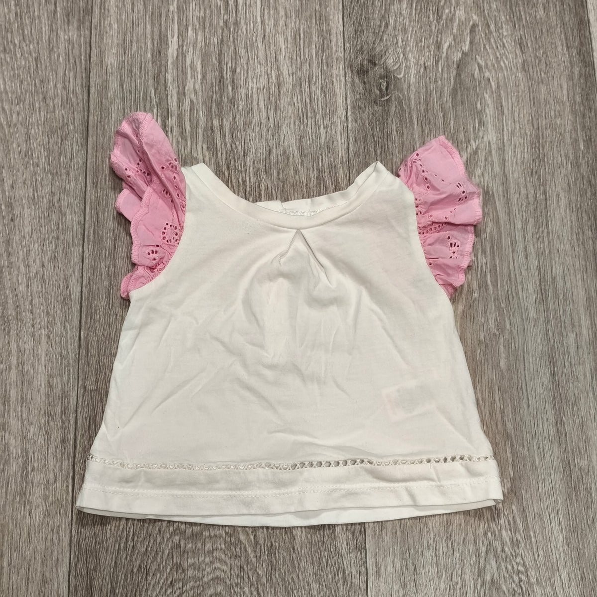 Baker by Ted Baker Baby Girls White Top Pink Ruffle Eyelet Sleeve 0-3 Months
