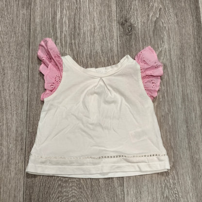 Baker by Ted Baker Baby Girls White Top Pink Ruffle Eyelet Sleeve 0-3 Months