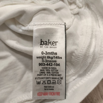 Baker by Ted Baker Baby Girls White Top Pink Ruffle Eyelet Sleeve 0-3 Months