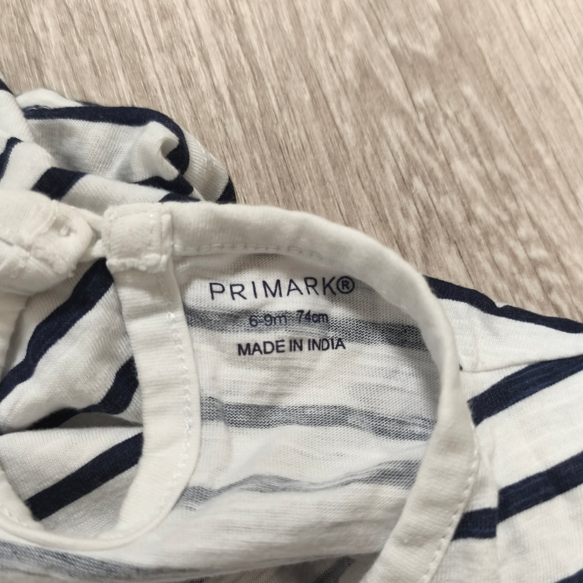 Primark Baby Girl White Navy Striped Top 6-9 Months Eyelet Flutter Sleeve