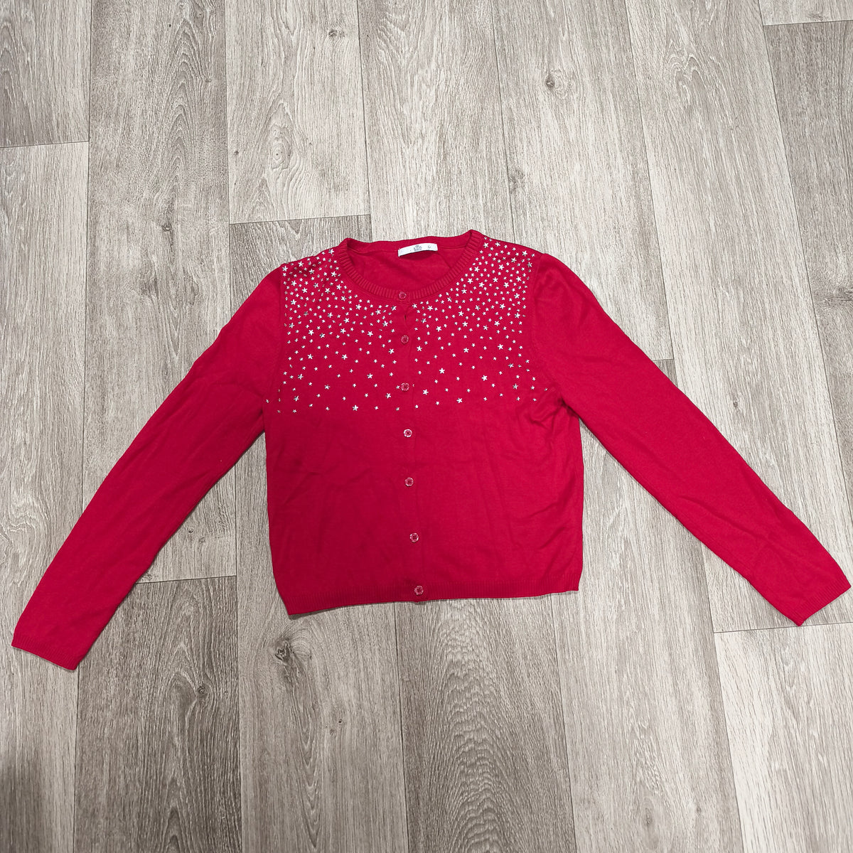 M&S Kids Girls Red Star Embellished Button Cardigan Sweater Age 13-14 Yrs 164 cm