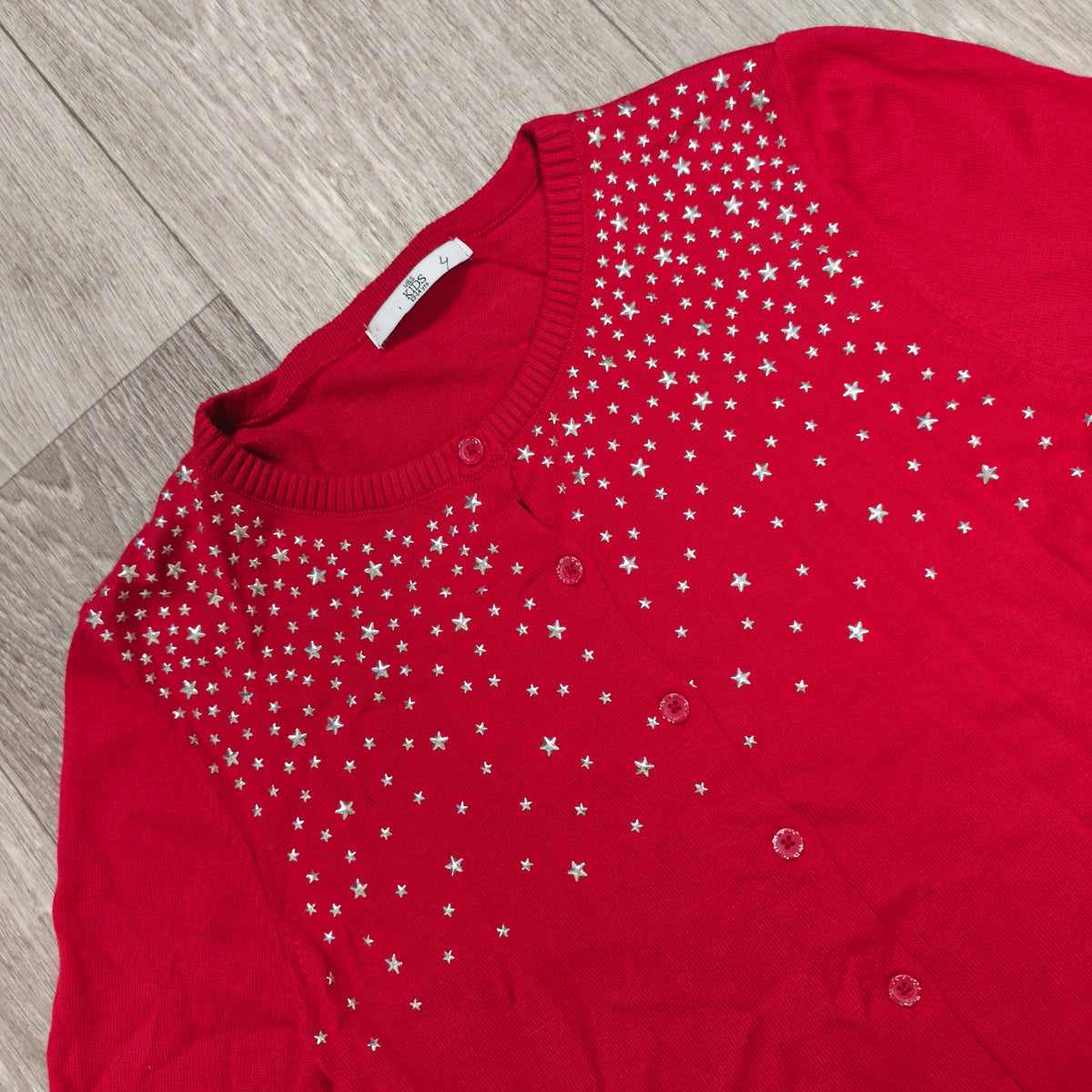 M&S Kids Girls Red Star Embellished Button Cardigan Sweater Age 13-14 Yrs 164 cm