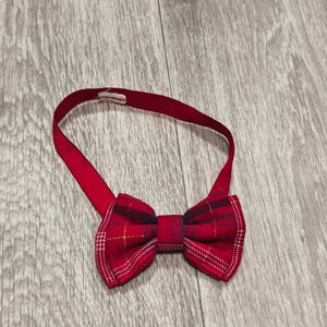 Red Plaid Tartan Bow Tie Pre-Tied Elastic Neck Band Holiday Festive Accessory