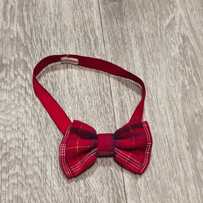 Red Plaid Tartan Bow Tie Pre-Tied Elastic Neck Band Holiday Festive Accessory