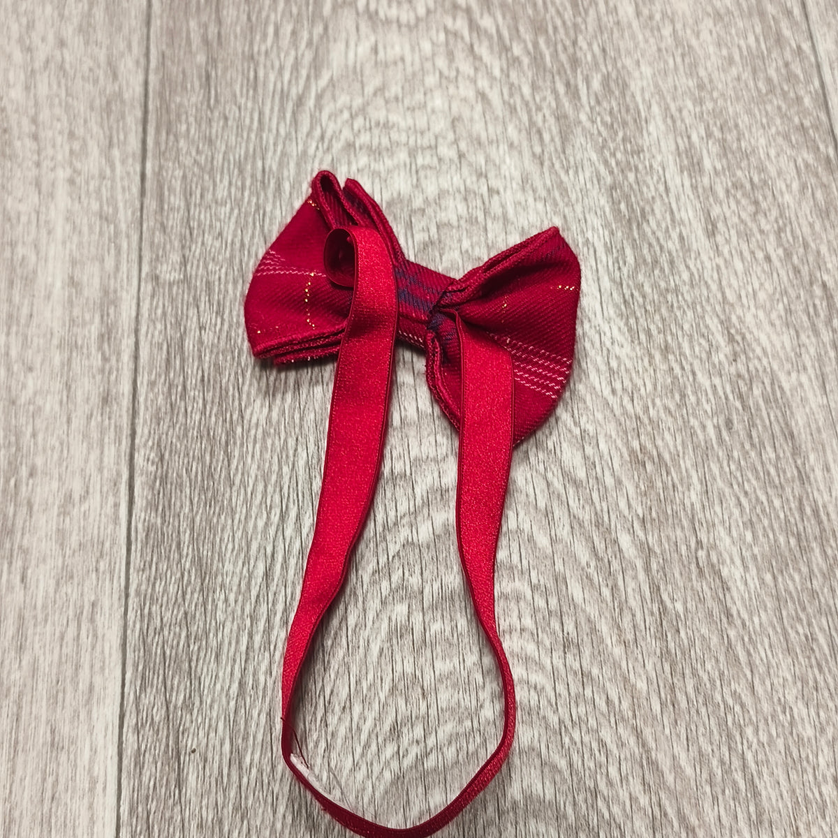 Red Plaid Tartan Bow Tie Pre-Tied Elastic Neck Band Holiday Festive Accessory