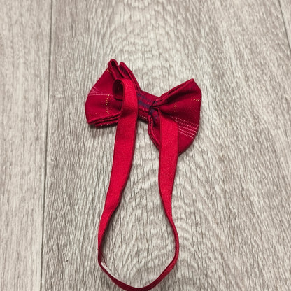 Red Plaid Tartan Bow Tie Pre-Tied Elastic Neck Band Holiday Festive Accessory