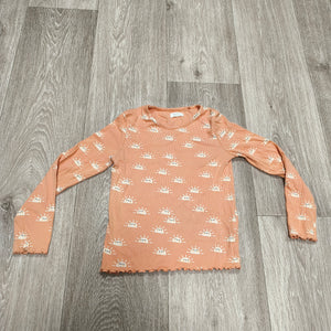 NEXT Girls Orange Sun Print Long Sleeve Ribbed Top T-Shirt Size 5-6 Yrs 116cm