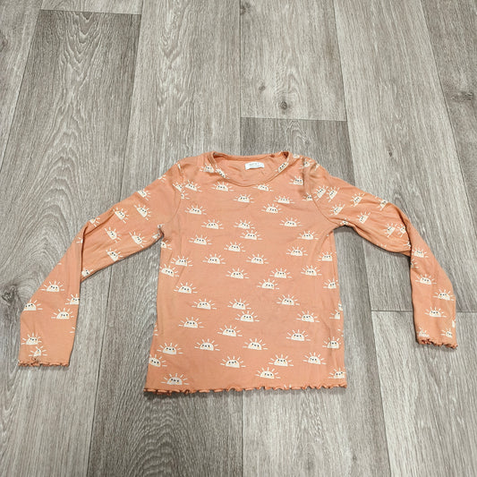 NEXT Girls Orange Sun Print Long Sleeve Ribbed Top T-Shirt Size 5-6 Yrs 116cm