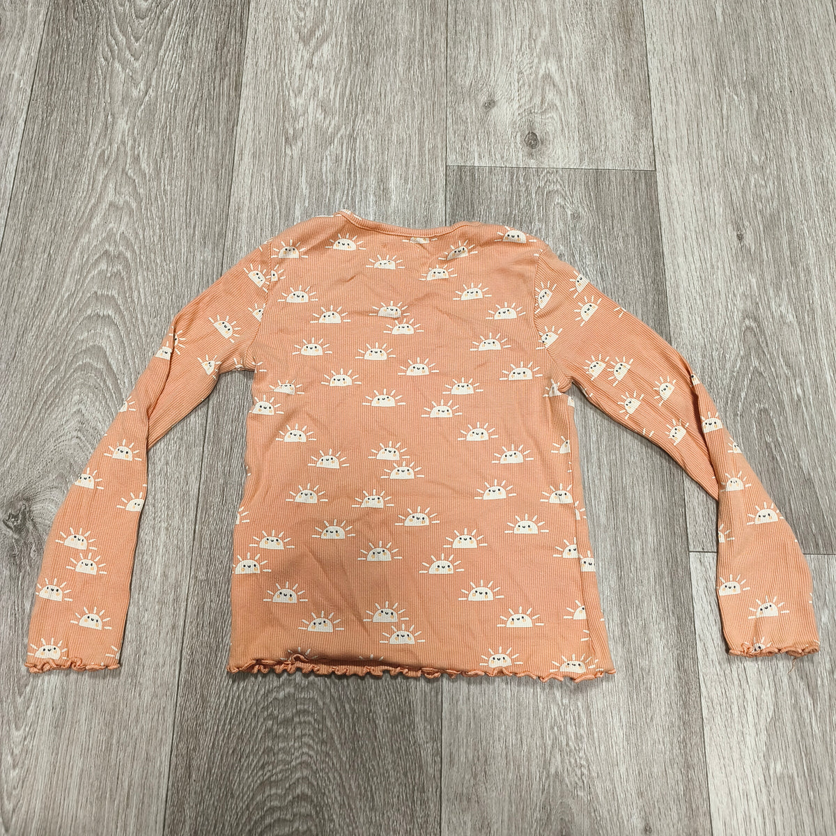 NEXT Girls Orange Sun Print Long Sleeve Ribbed Top T-Shirt Size 5-6 Yrs 116cm