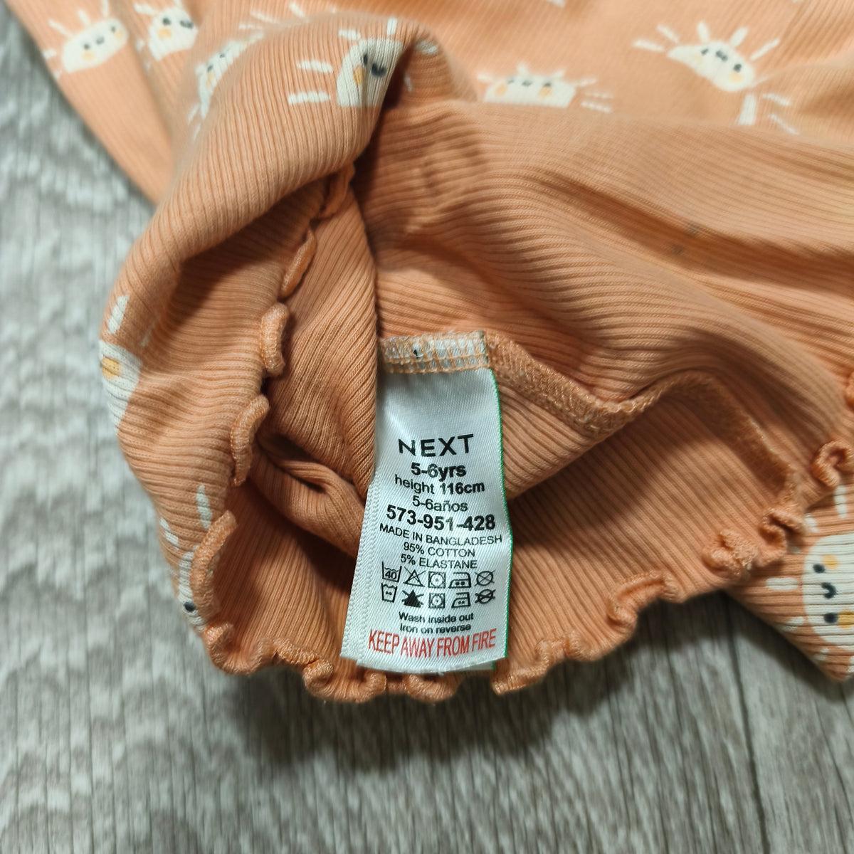 NEXT Girls Orange Sun Print Long Sleeve Ribbed Top T-Shirt Size 5-6 Yrs 116cm