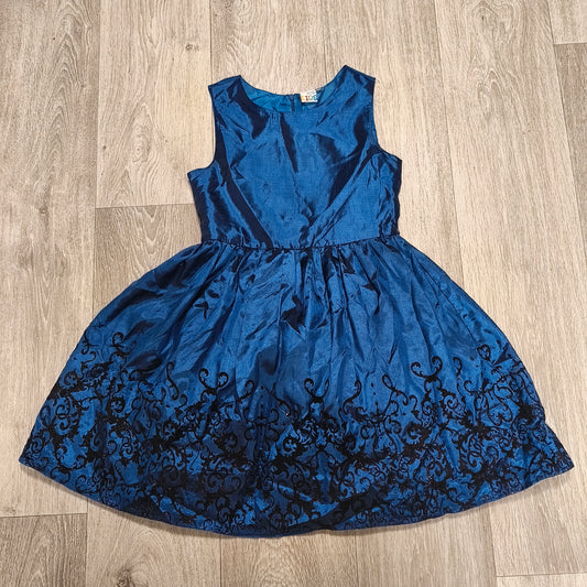 Seven Lemon KIDS Girls Blue Glitter Flock Hem Party Dress Size 146