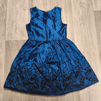 Seven Lemon KIDS Girls Blue Glitter Flock Hem Party Dress Size 146