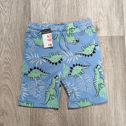Primark Boys Dinosaur Sweat Shorts Blue Elastic Waist NWT Age 6-7 Years 122cm