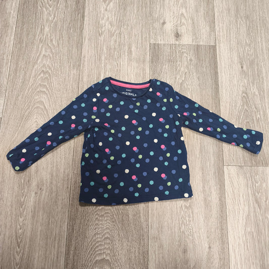 M&S Originals Girls Navy Blue Polka Dot Long Sleeve Top T-Shirt Size 2-3 Yrs