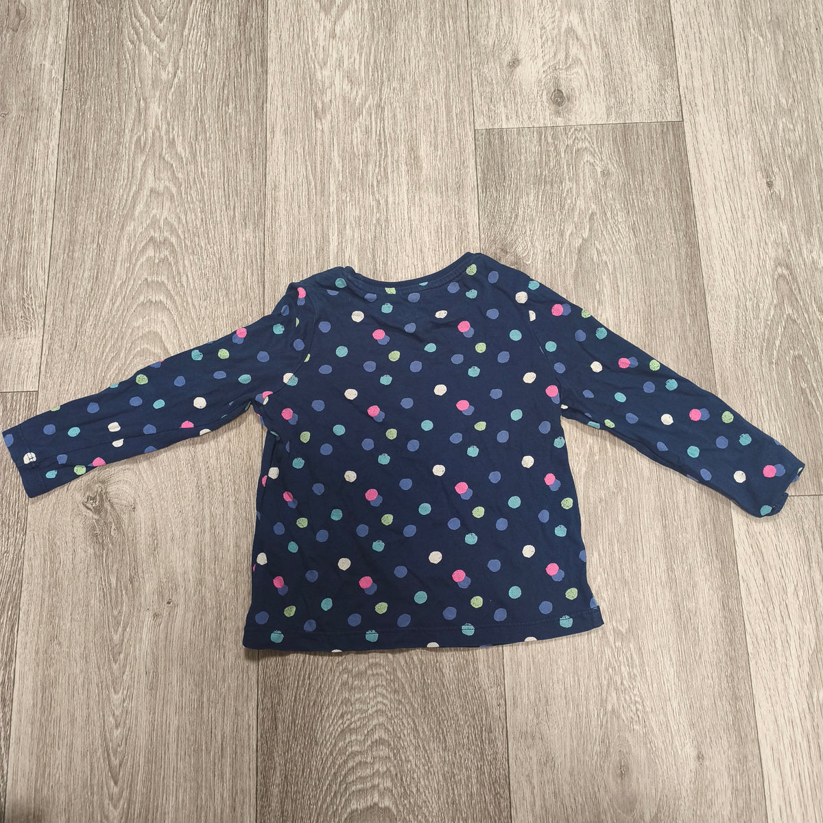 M&S Originals Girls Navy Blue Polka Dot Long Sleeve Top T-Shirt Size 2-3 Yrs