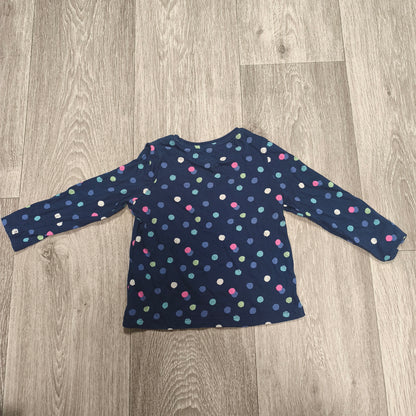 M&S Originals Girls Navy Blue Polka Dot Long Sleeve Top T-Shirt Size 2-3 Yrs